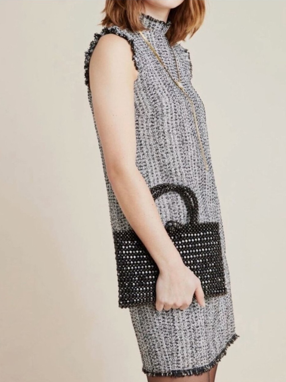 Anthropologie Eri + Ali Tori Black White Textured Tweed Shift Dress Size Small